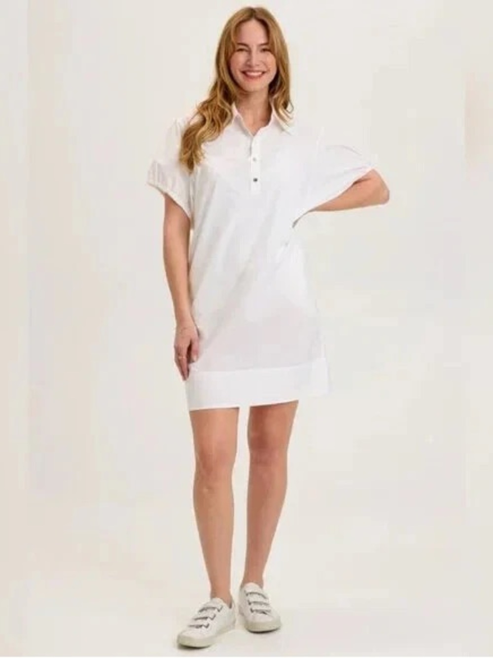 XCVI NWOT White 100% Cotton Short Sleeve Henley Poplin Collar Shirt Dress Medium